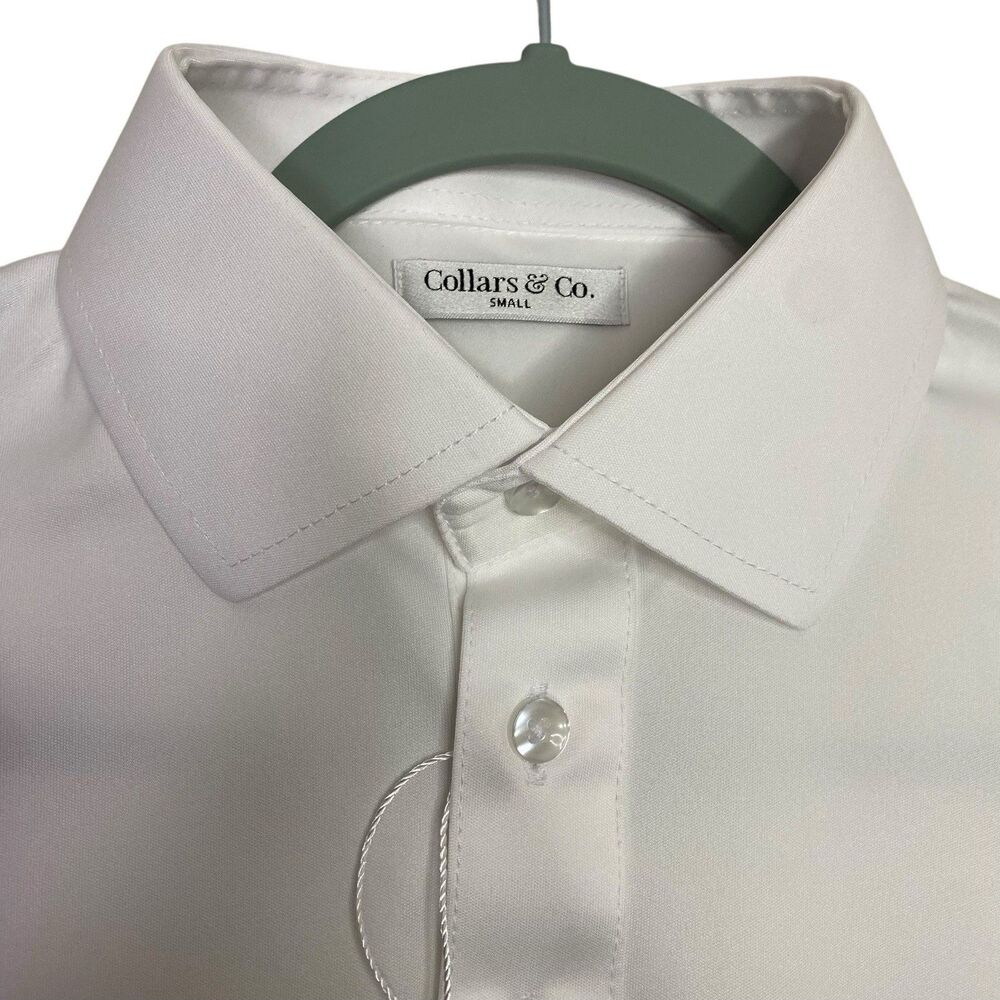 Collars & Co Polo Shirt Mens Small White Dress Collar Office Preppy Stretch NEW